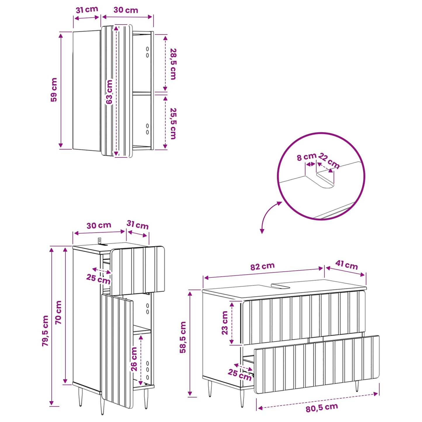 3 Piece Bathroom Cabinet Set ZWOLLE Old Wood Engineered Wood