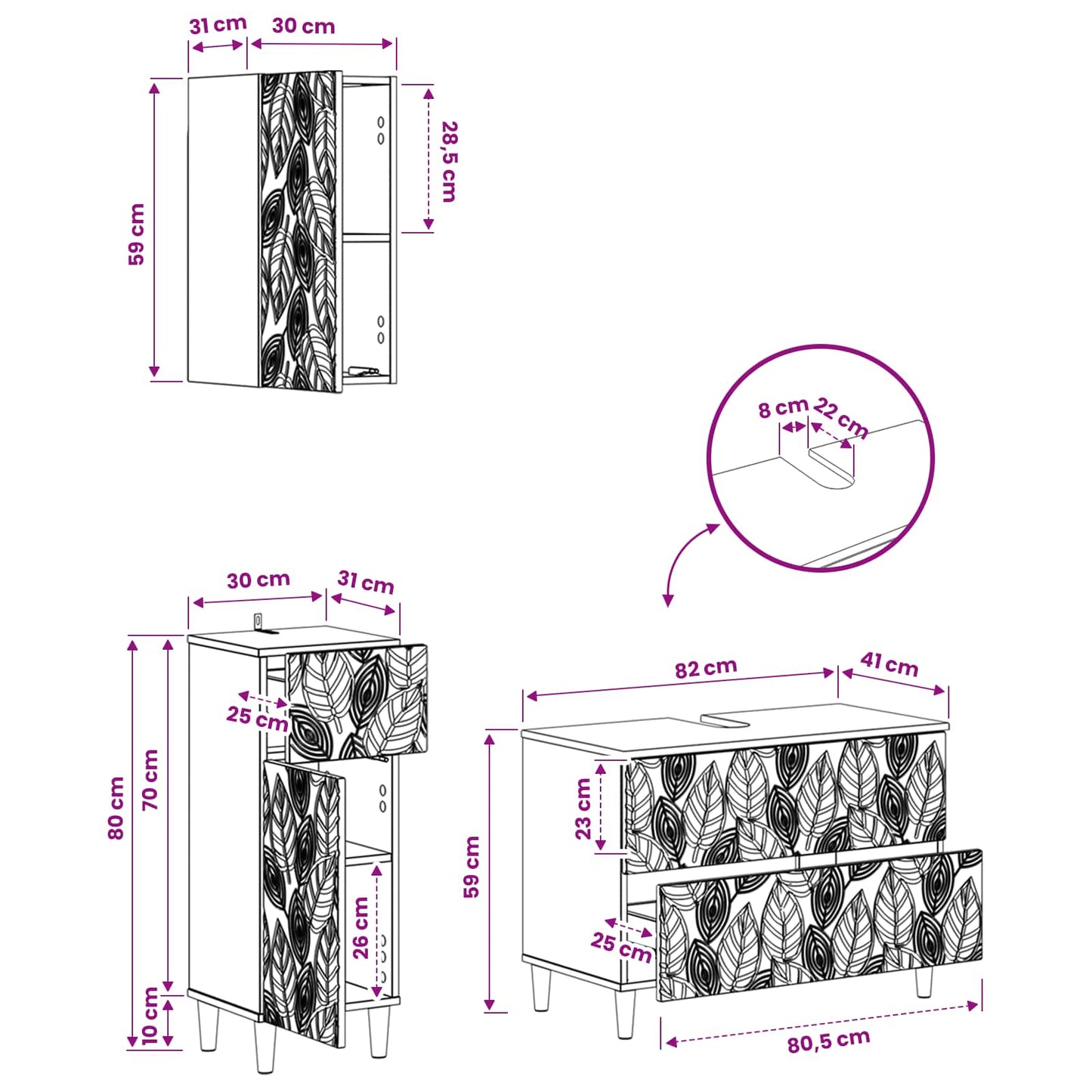 3 Piece Bathroom Cabinet Set DELFT Artisan Oak Engineered Wood