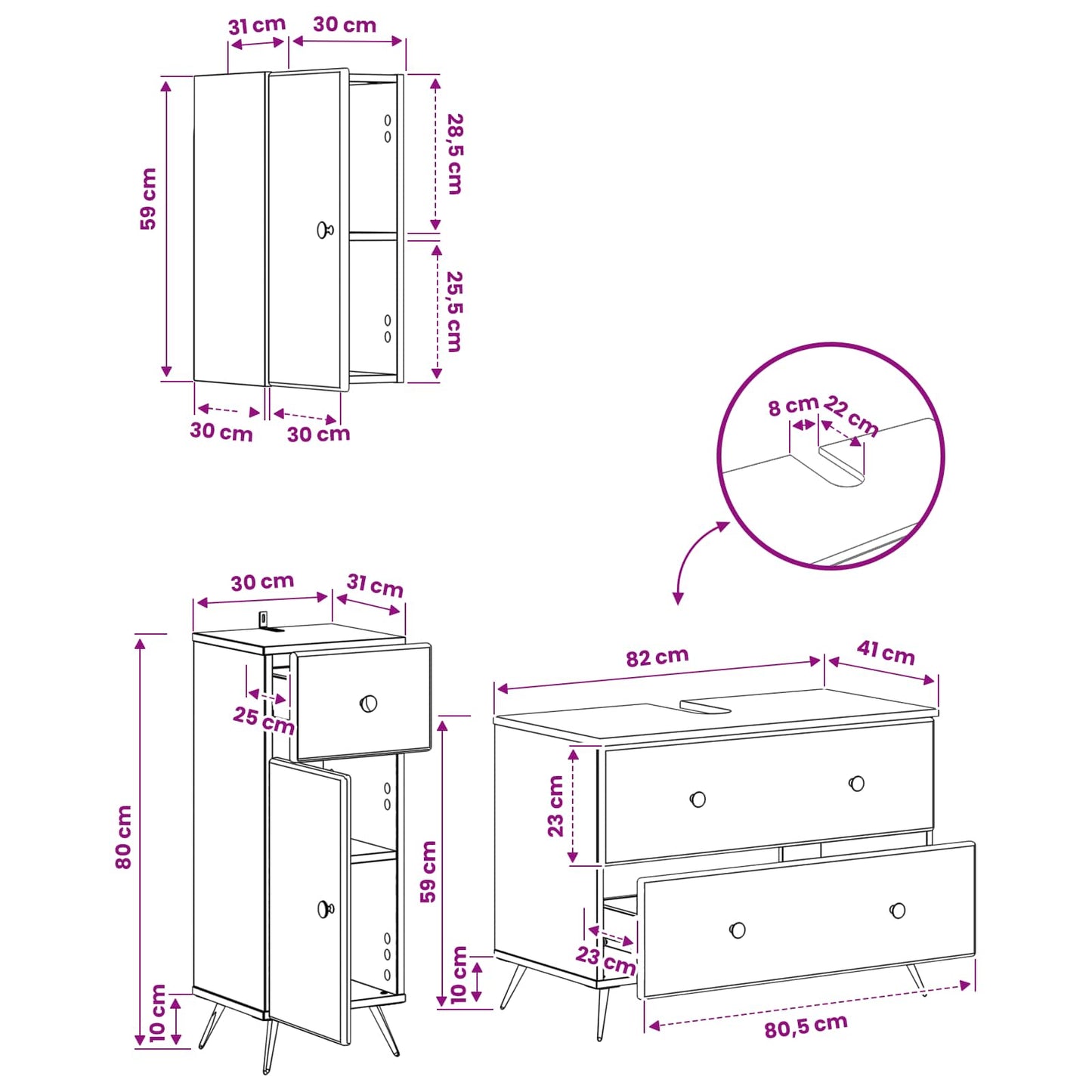 3 Piece Bathroom Cabinet Set BREDA Artisan Oak Engineered Wood