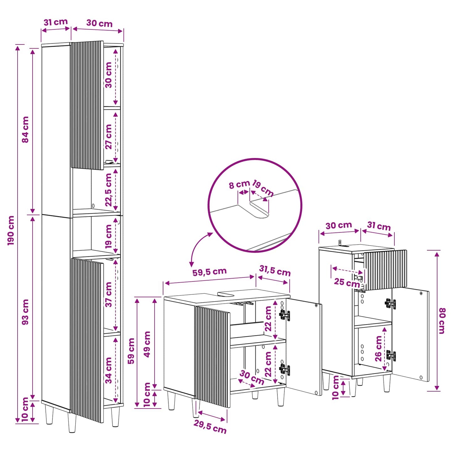3 Piece Bathroom Cabinet Set ARNHEM Engineered Wood
