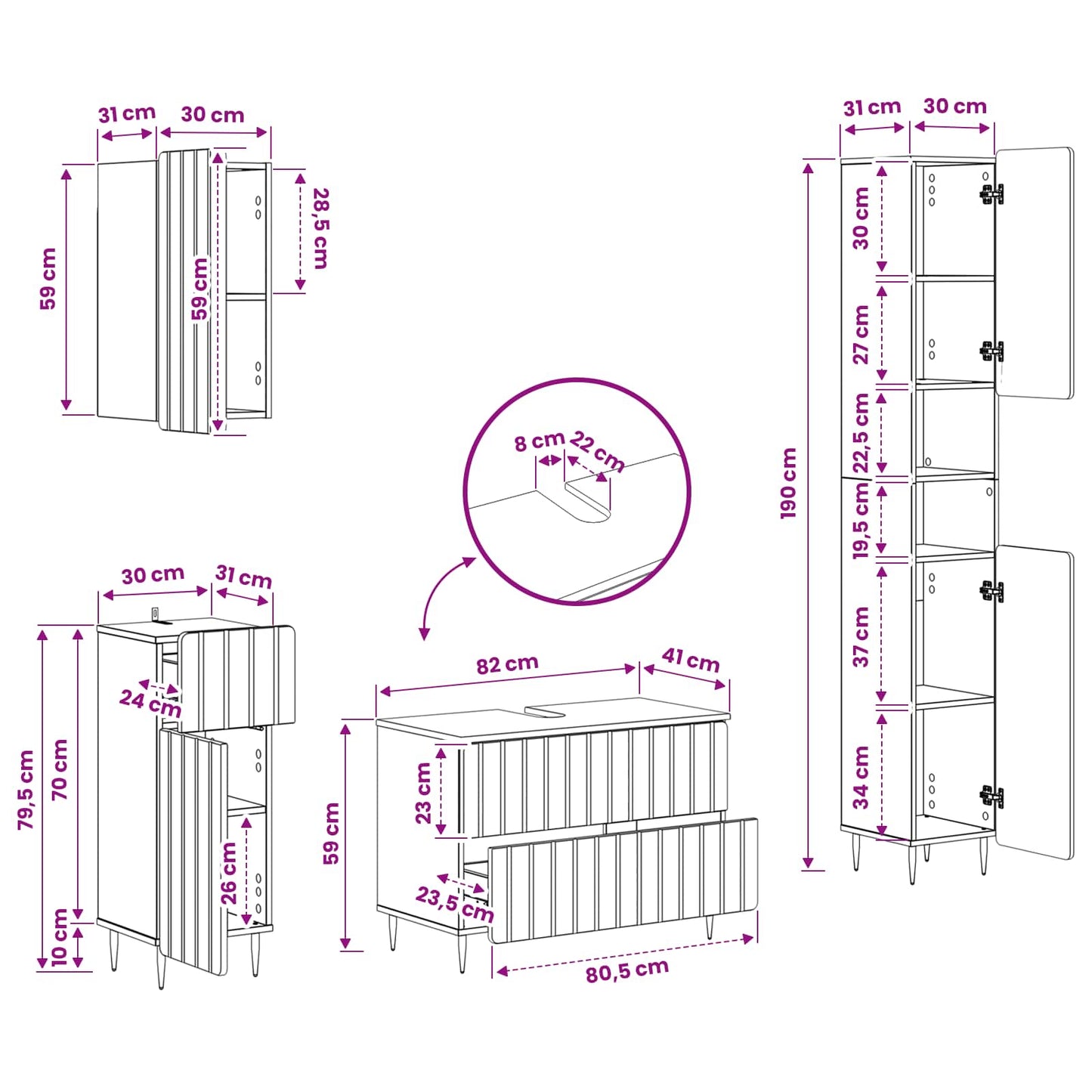 4 Piece Bathroom Cabinet Set ZWOLLE High Gloss White