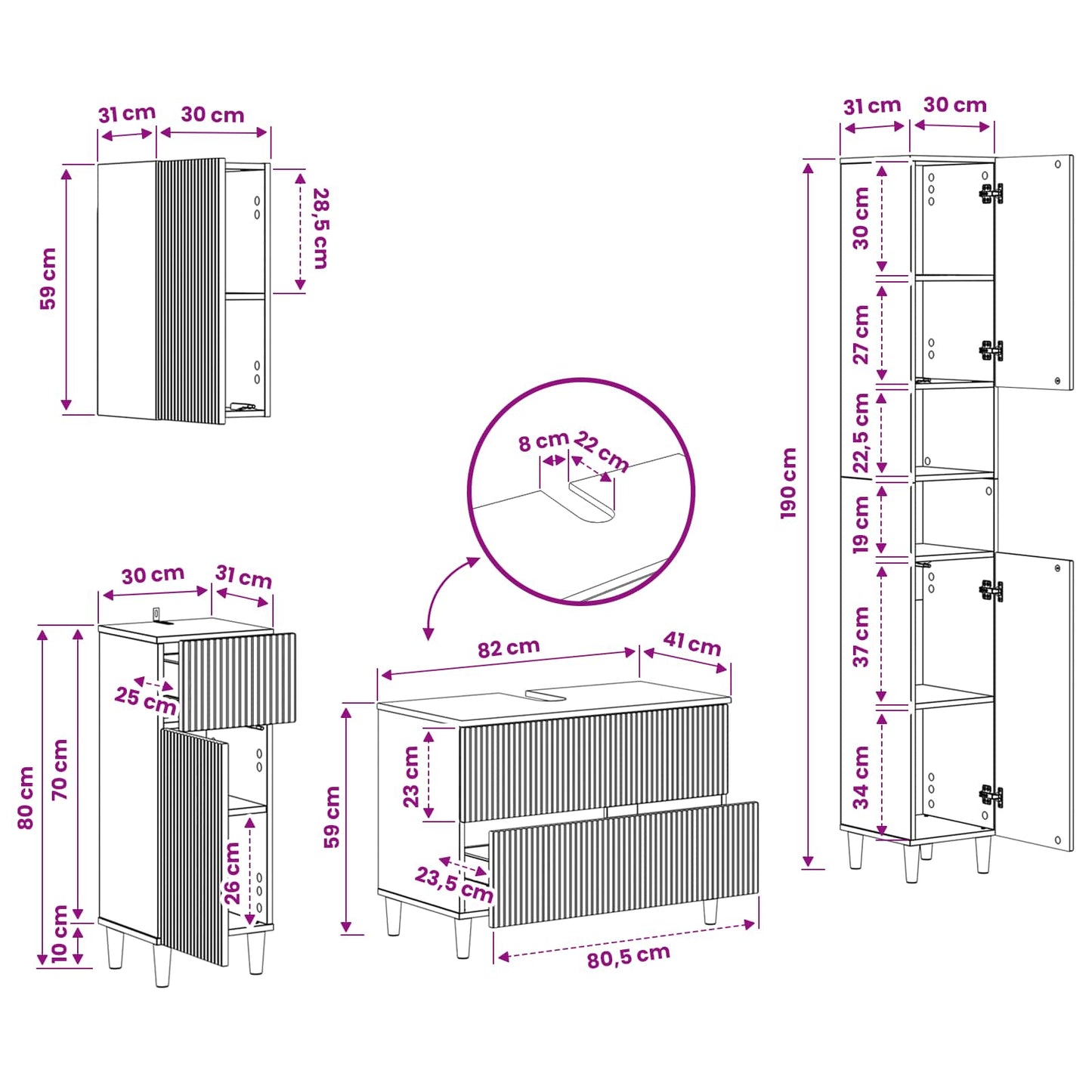 4 Piece Bathroom Cabinet Set ARNHEM High Gloss White