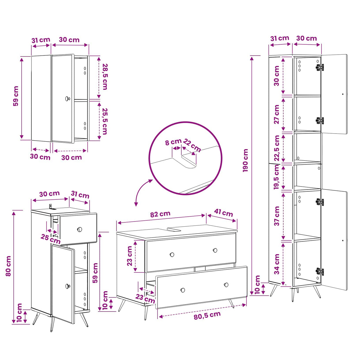 4 Piece Bathroom Cabinet Set BREDA Smoked Oak Engineered Wood