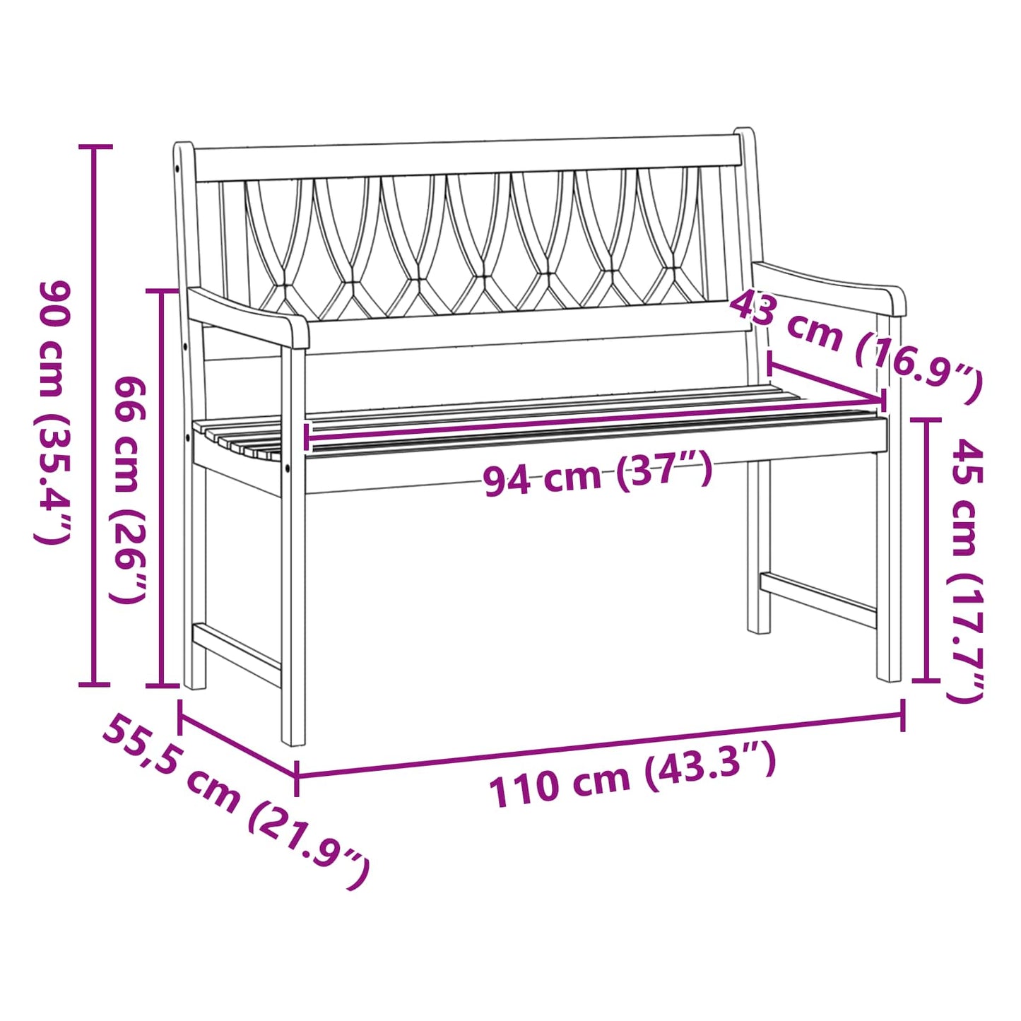 Outdoor Bench Natural 110 x 55.5 x 90 cm Solid Acacia Wood