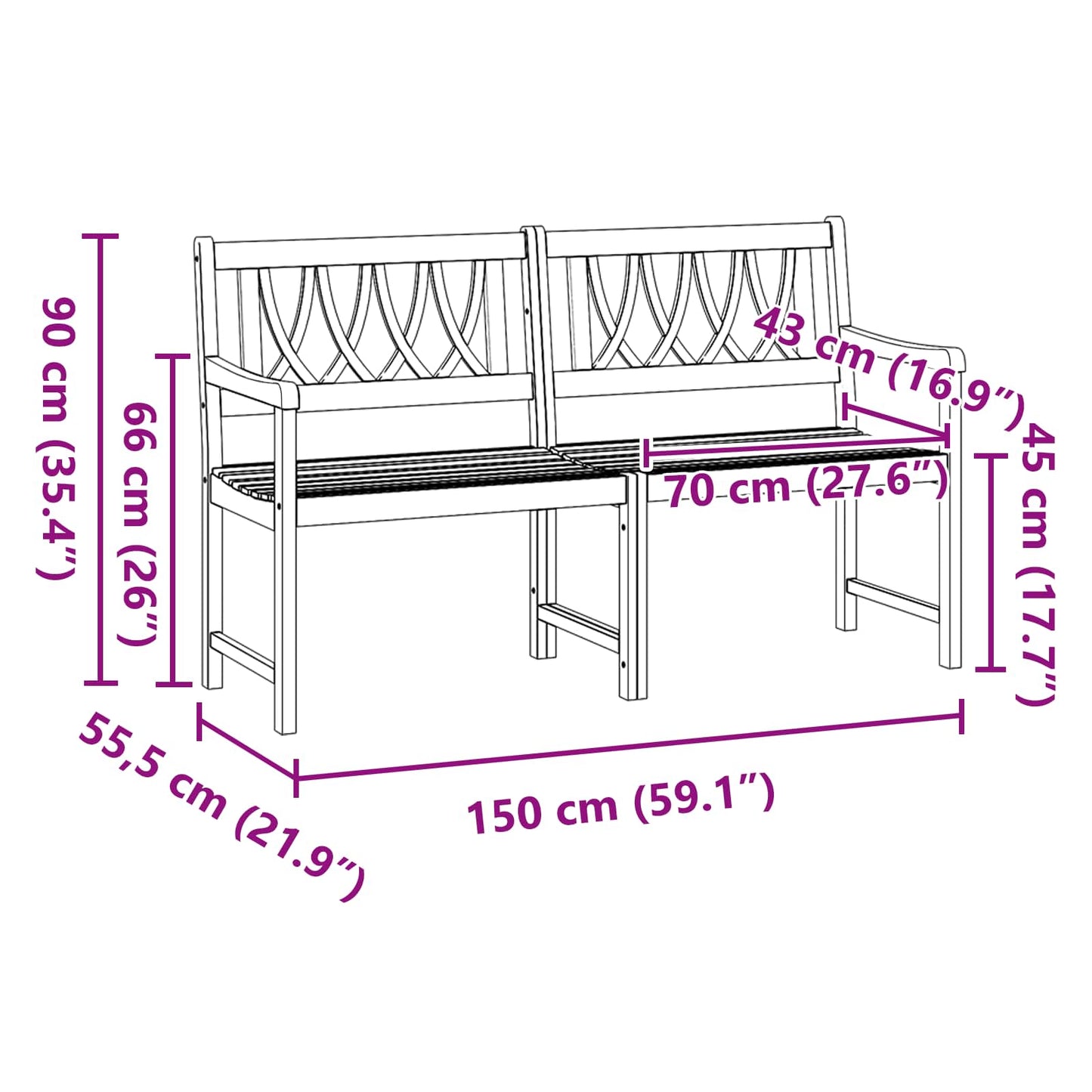 Outdoor Bench Natural 150 x 55.5 x 90 cm Solid Acacia Wood