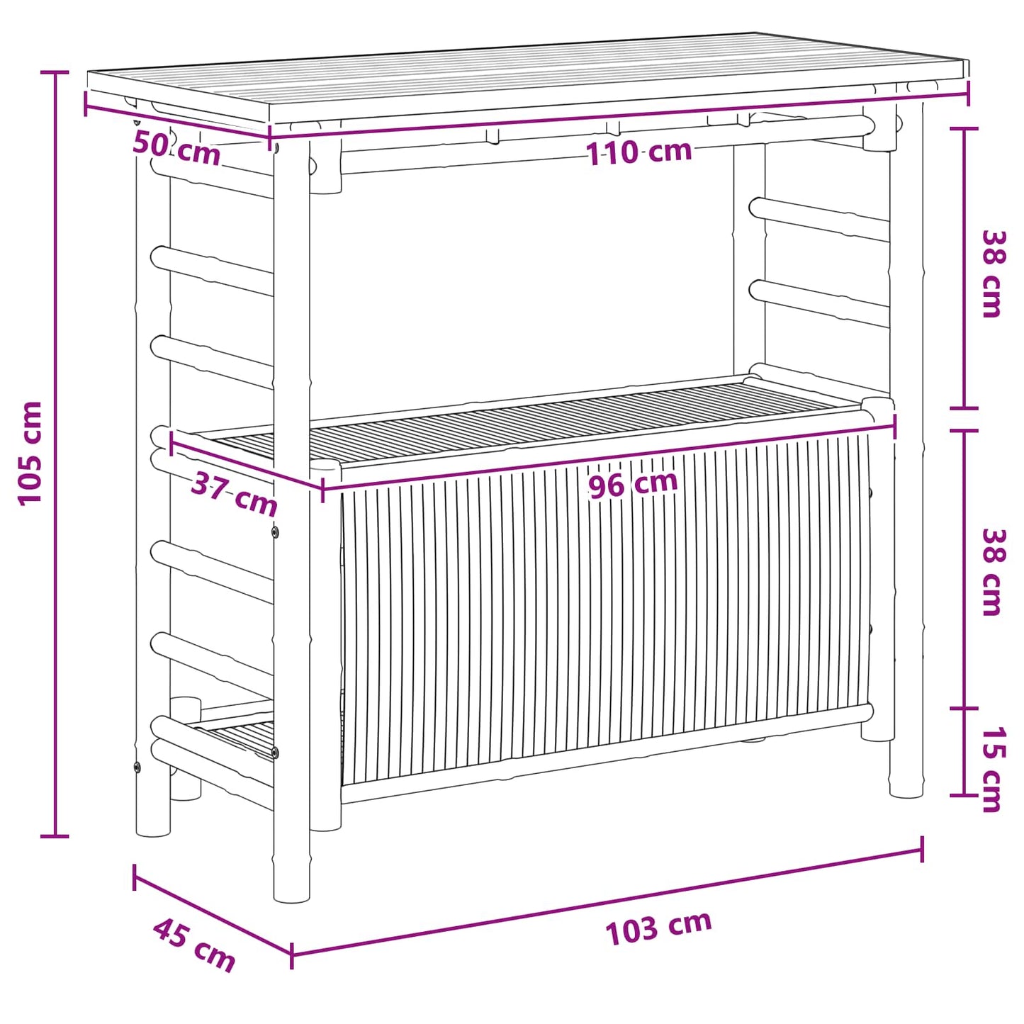 Outdoor Bar Table with Storage Natural 110 x 50 x 105 cm Bamboo