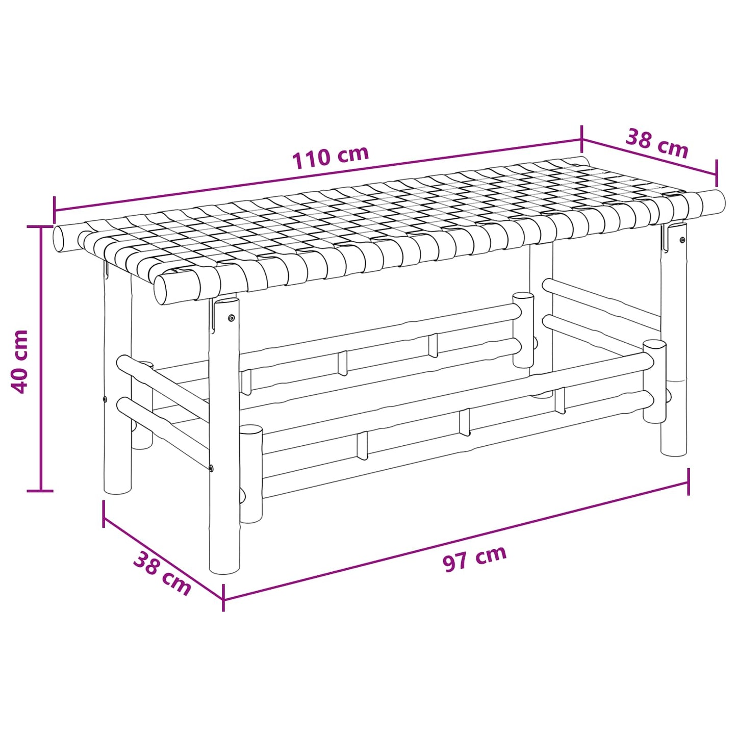 Garden Bench 110 x 38 x 40 cm Bamboo Natural Rectangular