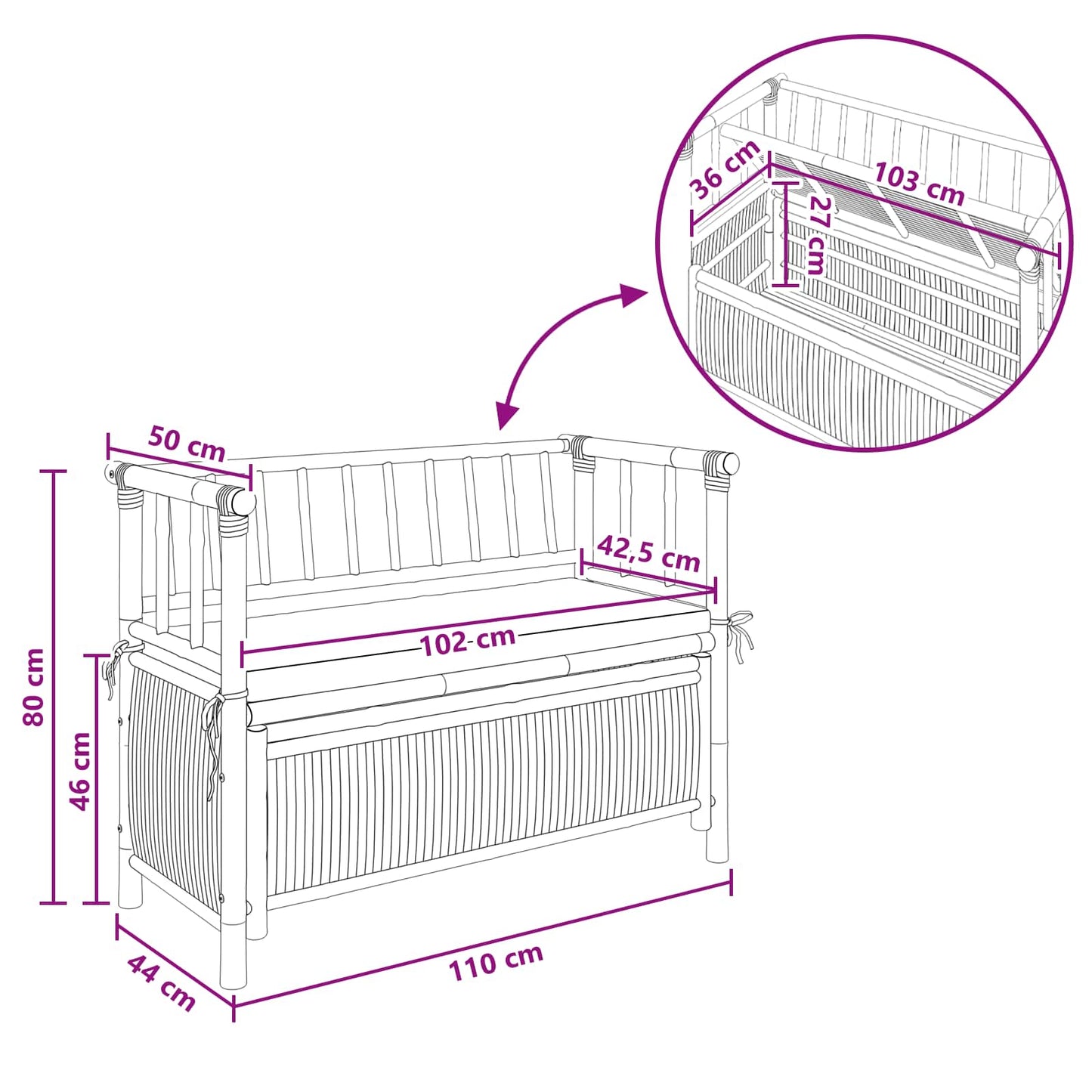 Garden Storage Bench 110 x 47 x 80 cm Bamboo Natural
