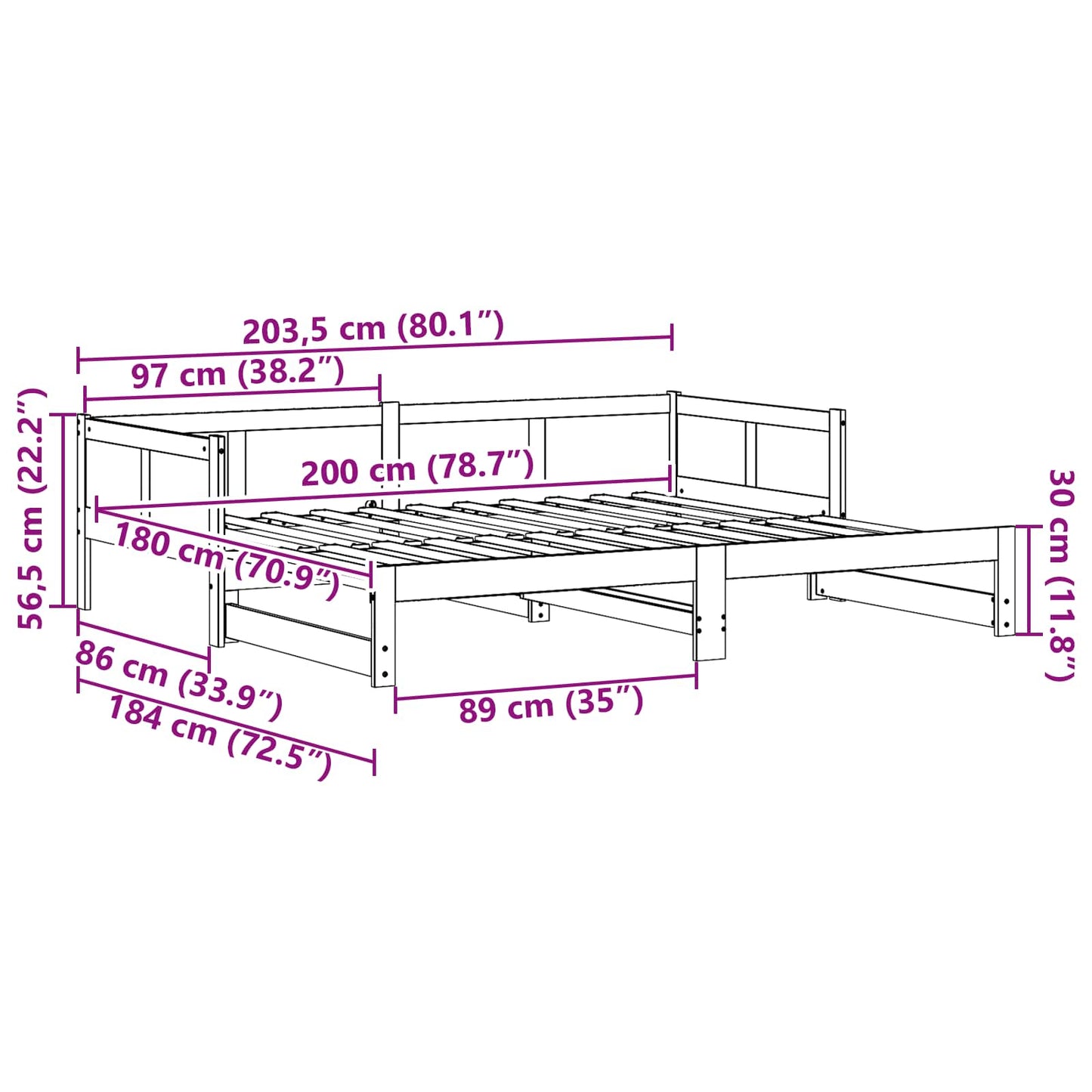 Pull-out Day Bed White 180 x 200 cm Solid Pine Wood