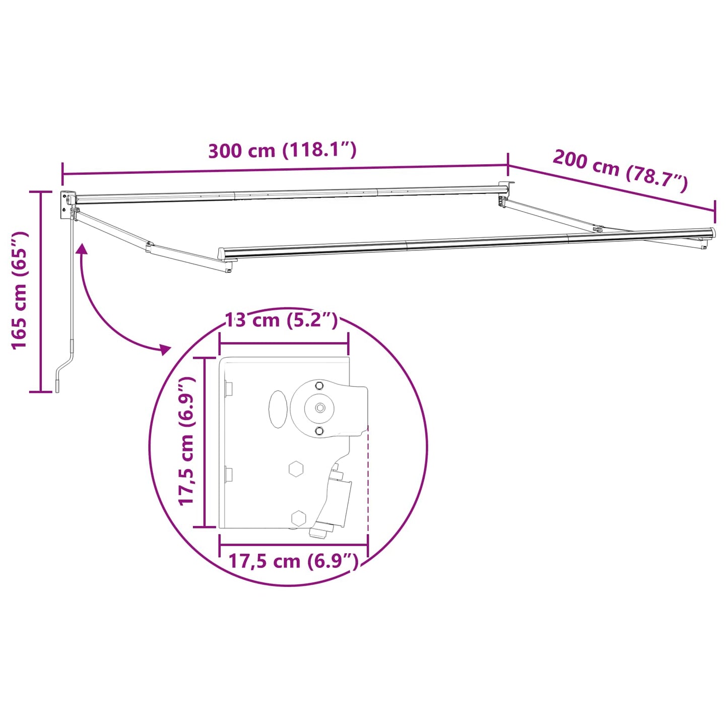 Manual Retractable Awning Frame White 3 x 2 m Aluminium