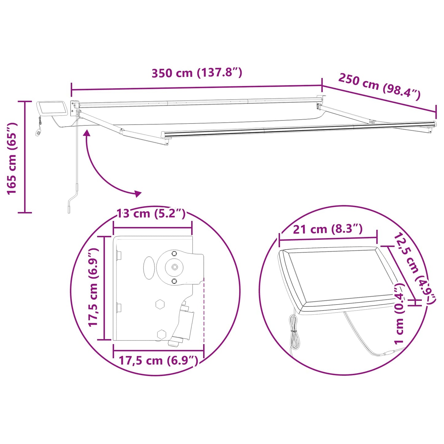 Electric Retractable Awning Frame Anthracite 3.5 x 2.5 m
