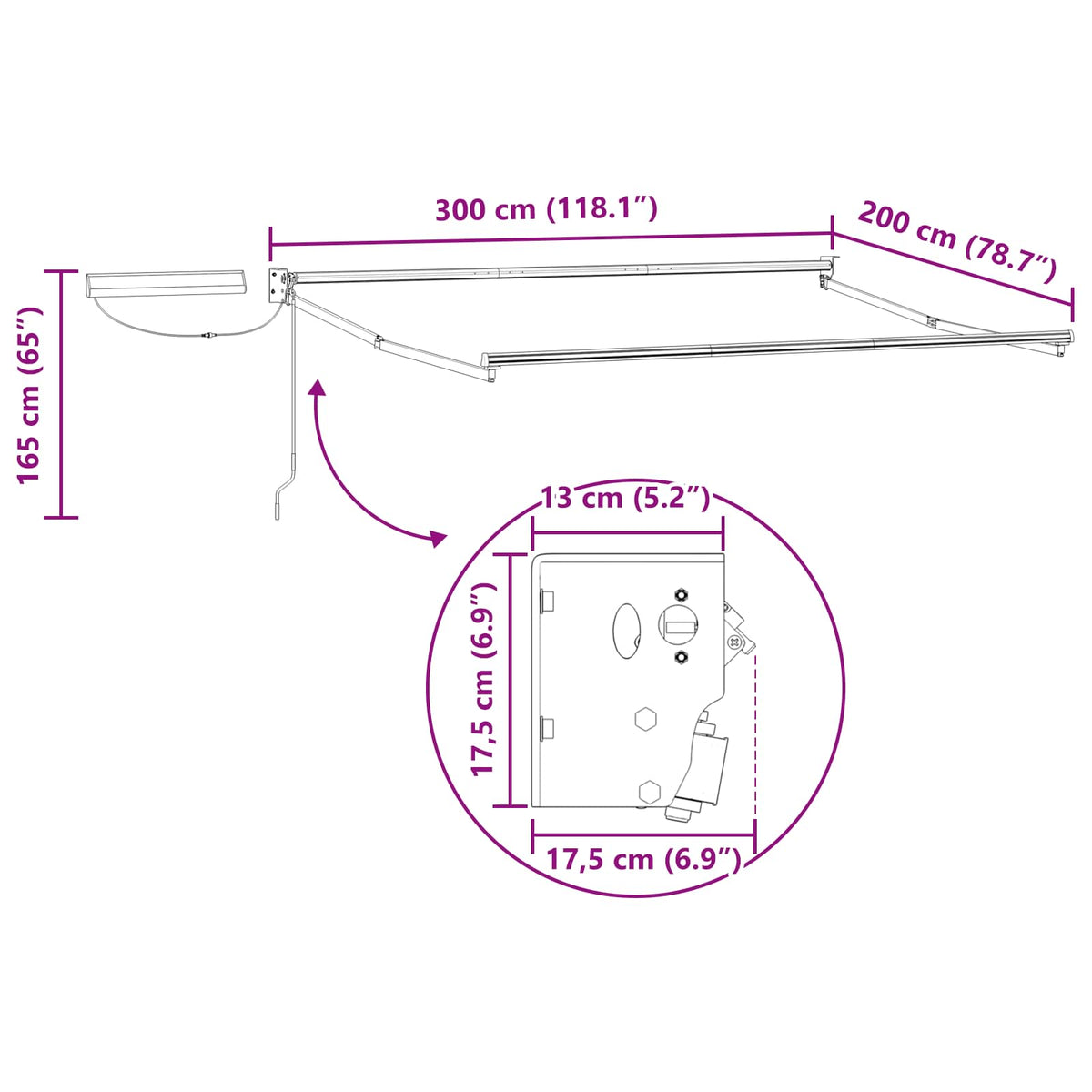 Solar Electric Awning Frame 3 x 2 m White
