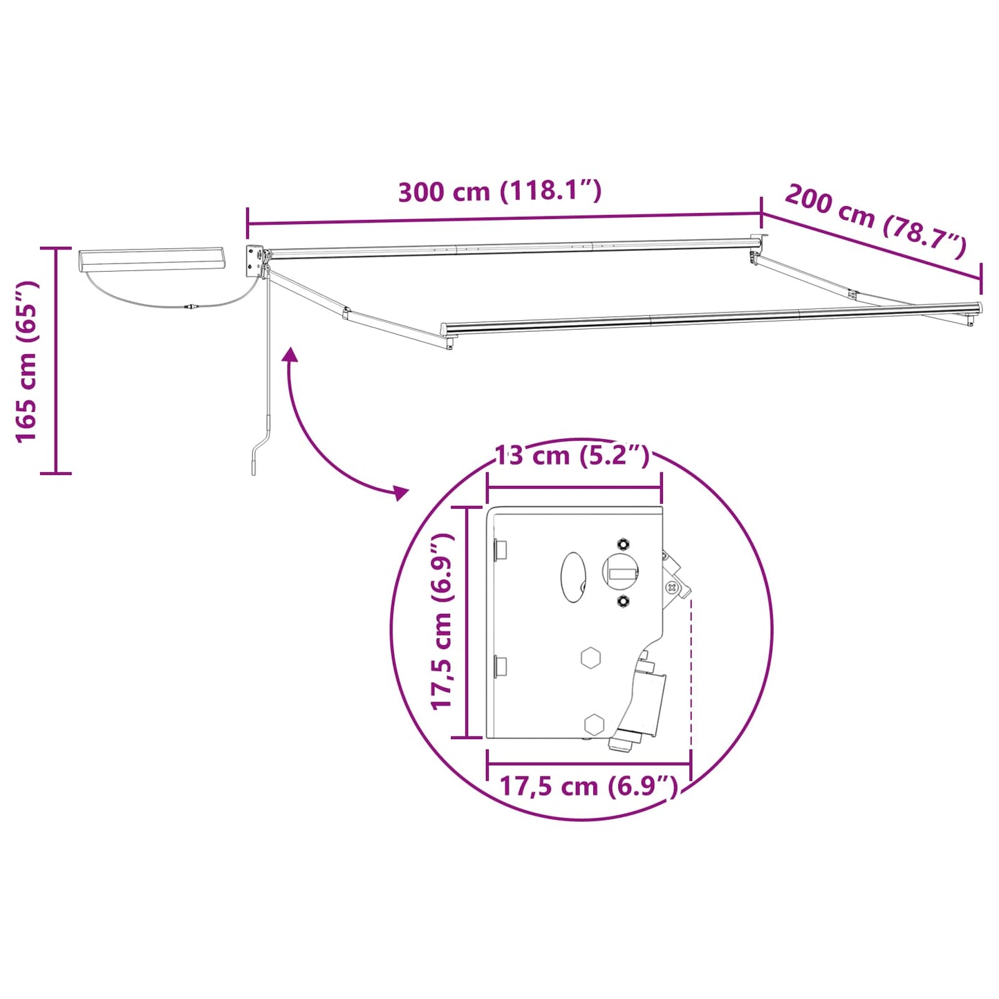 Electric Retractable Awning Frame White 3 x 2 m Steel
