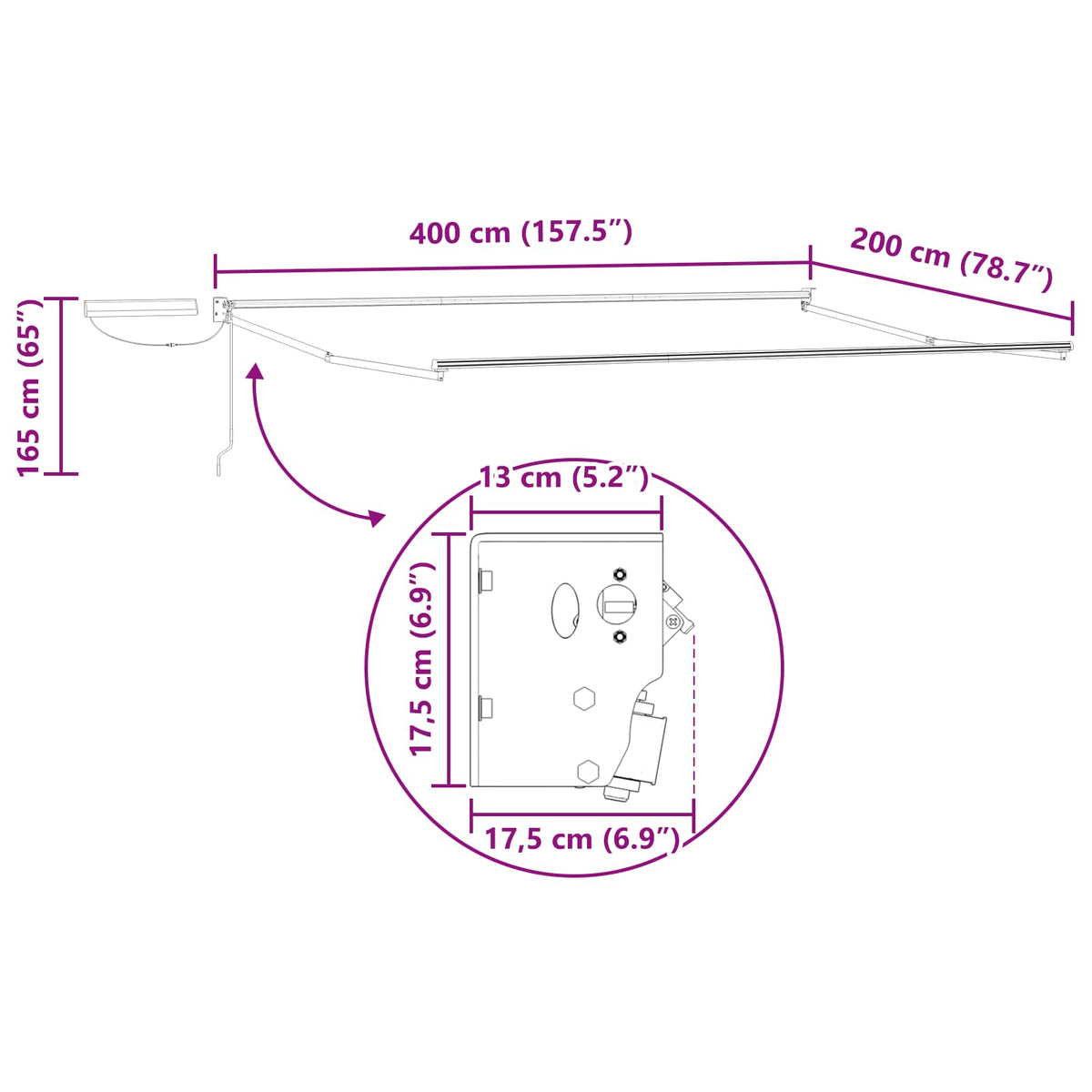 Solar Electric Awning Frame 4 x 2 m White