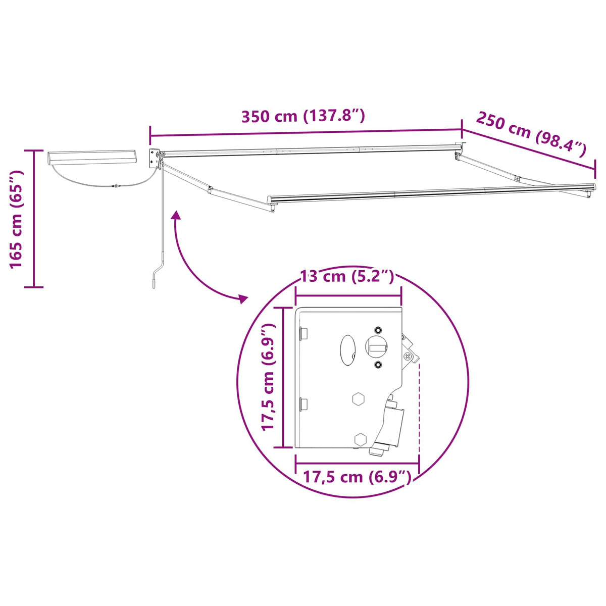 Solar Electric Awning Frame 3.5 x 2.5 m White