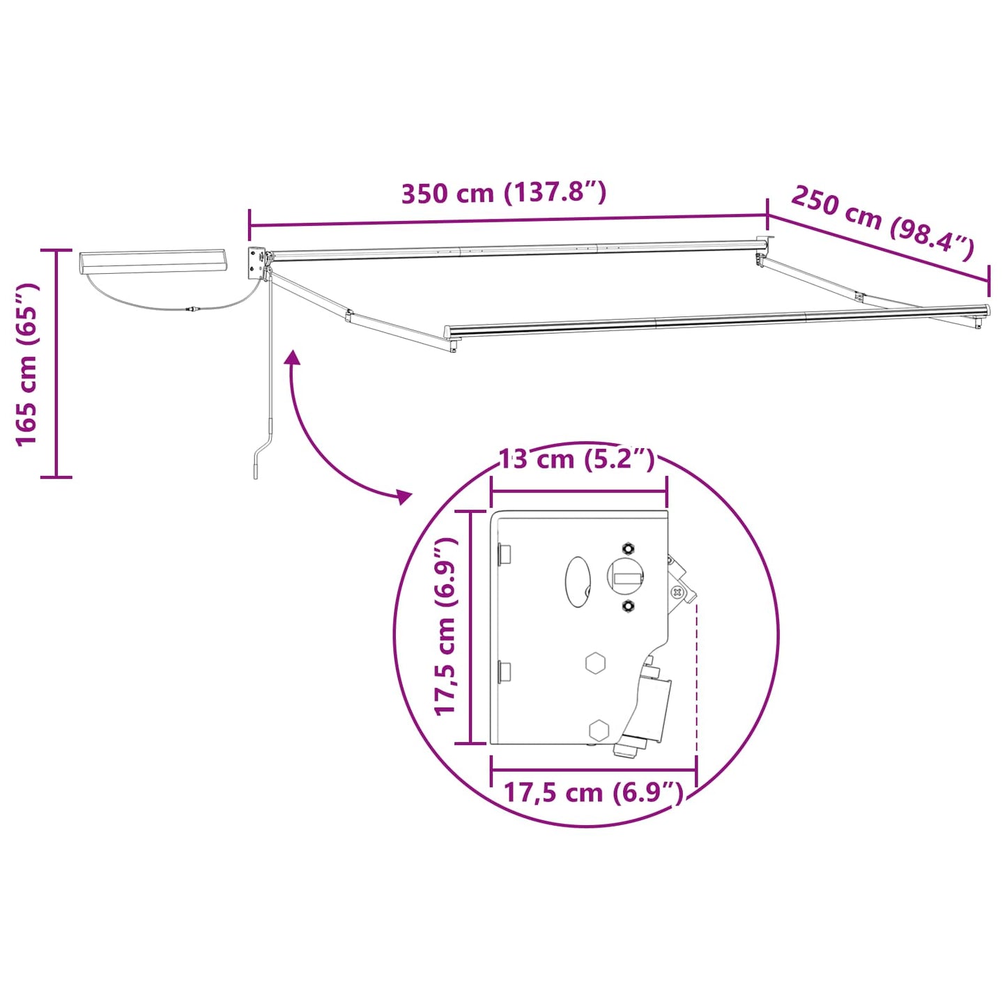 Electric Retractable Awning Frame White 3.5 x 2.5 m Steel