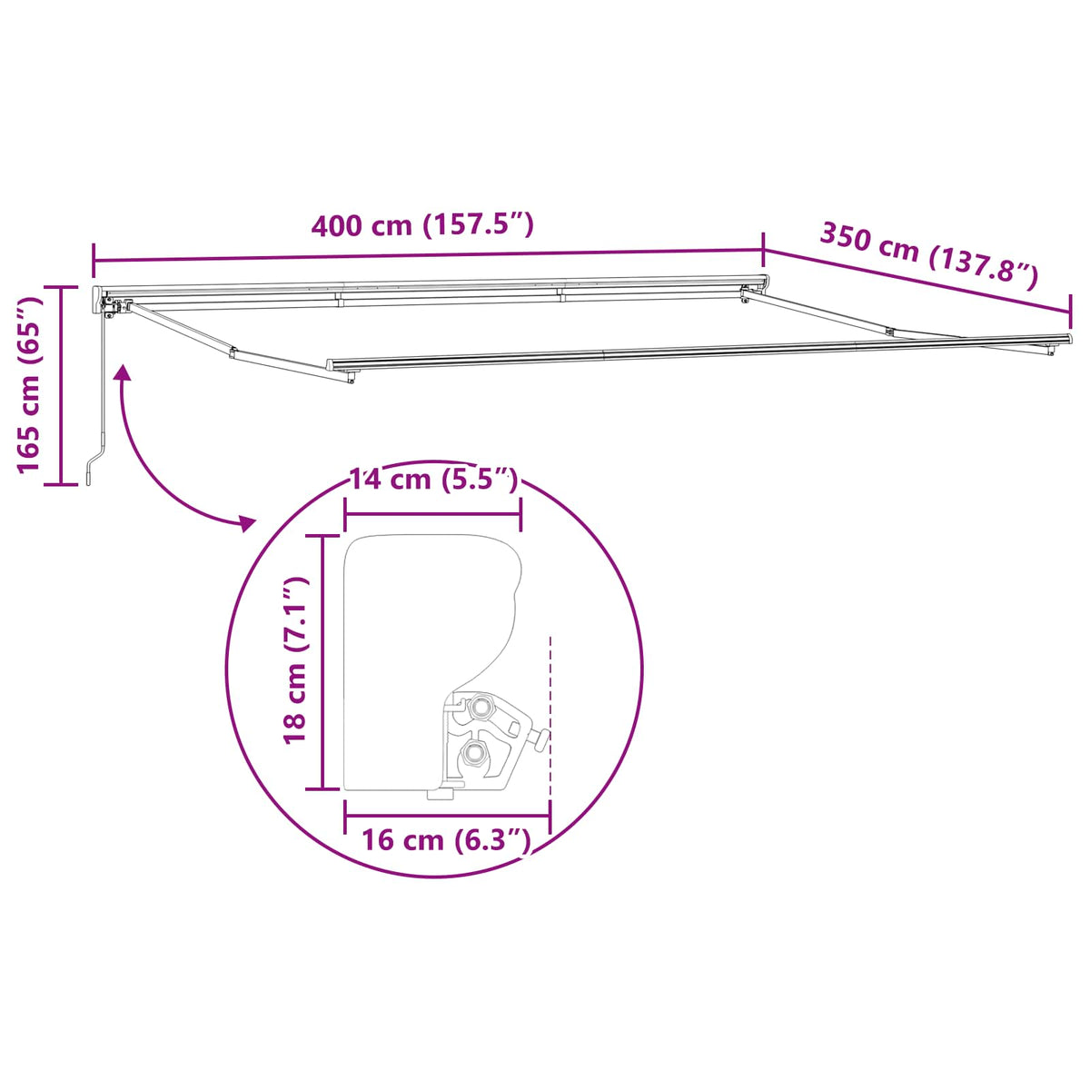 Manual Awning Frame 4 x 3.5 m White Powder-Coated Aluminium