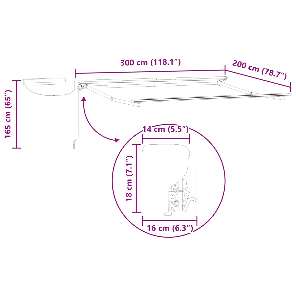 Solar Electric Awning Frame 3 x 2 m White