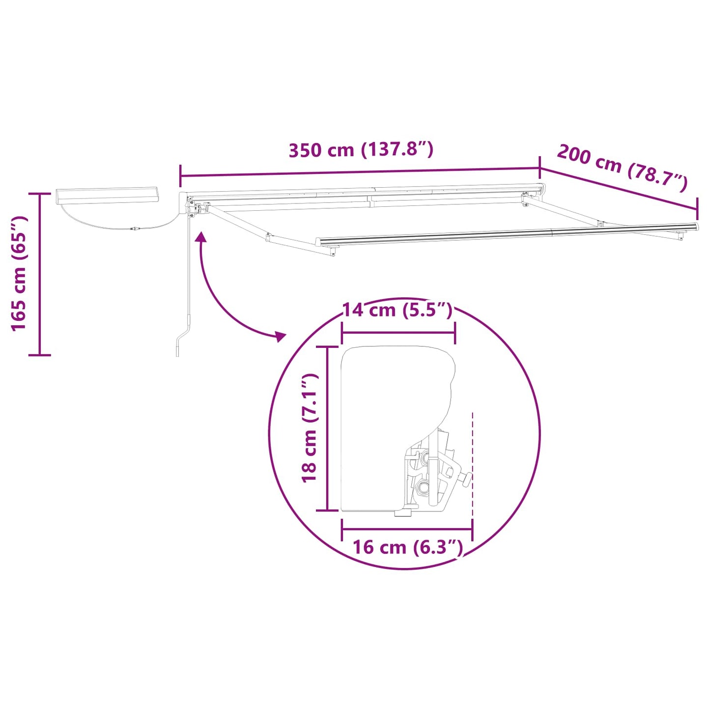Electric Retractable Awning Frame White 3.5 x 2 m Steel