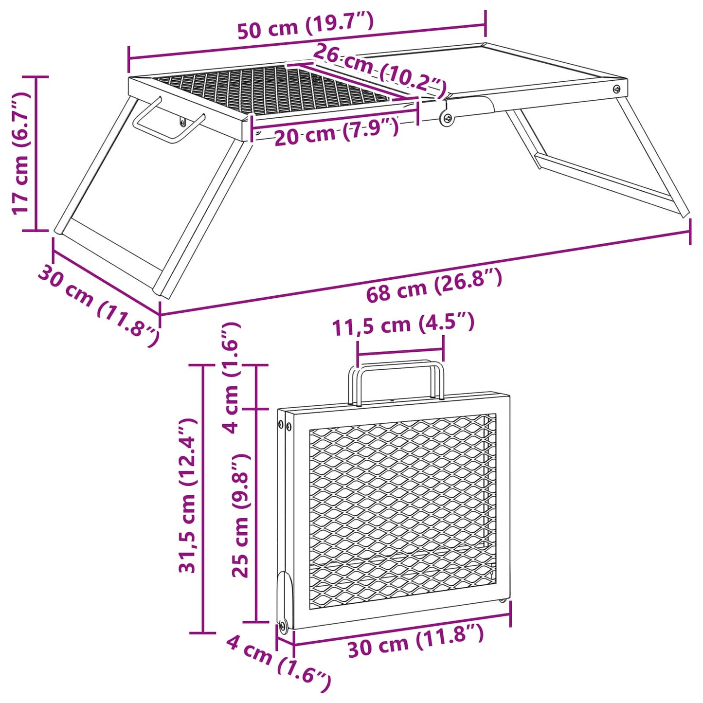 Foldable Camping Grill Black 31.5 x 26.5 x 4 cm Alloy Steel