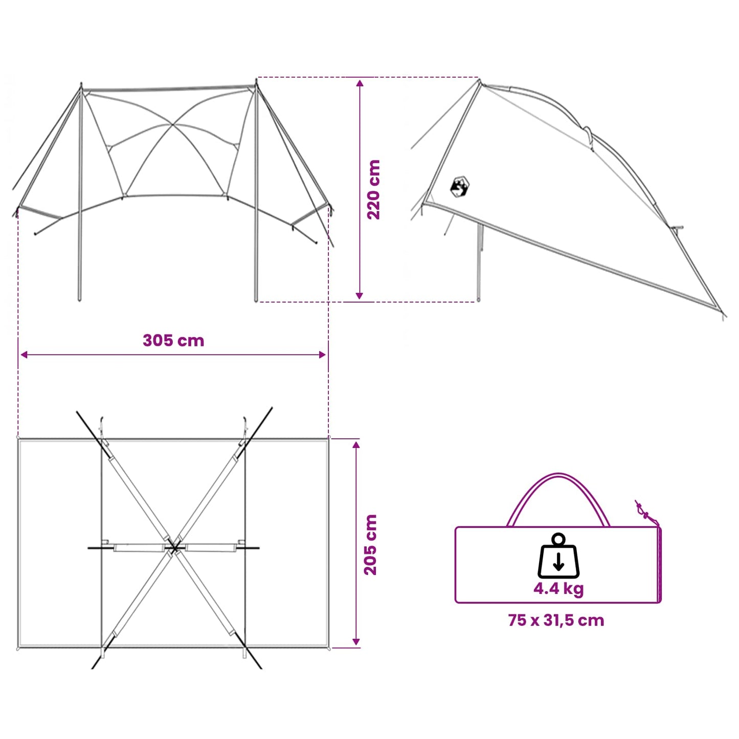 Car Tent 308 x 215 x 220 cm Blue Polyester and Steel