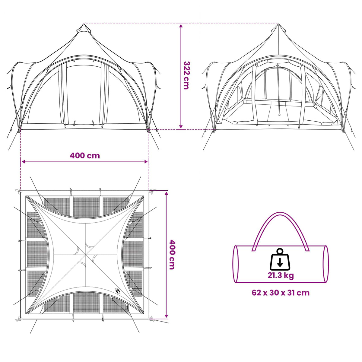 Tipi Tent 6.0-Person Blue Polyester and Steel