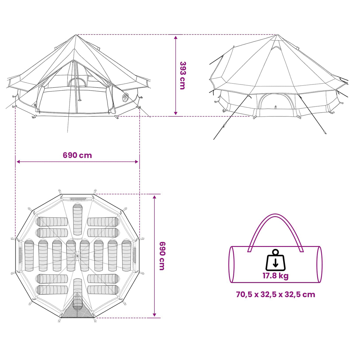 Tipi Tent 18-Person Army Green Polyester and Steel