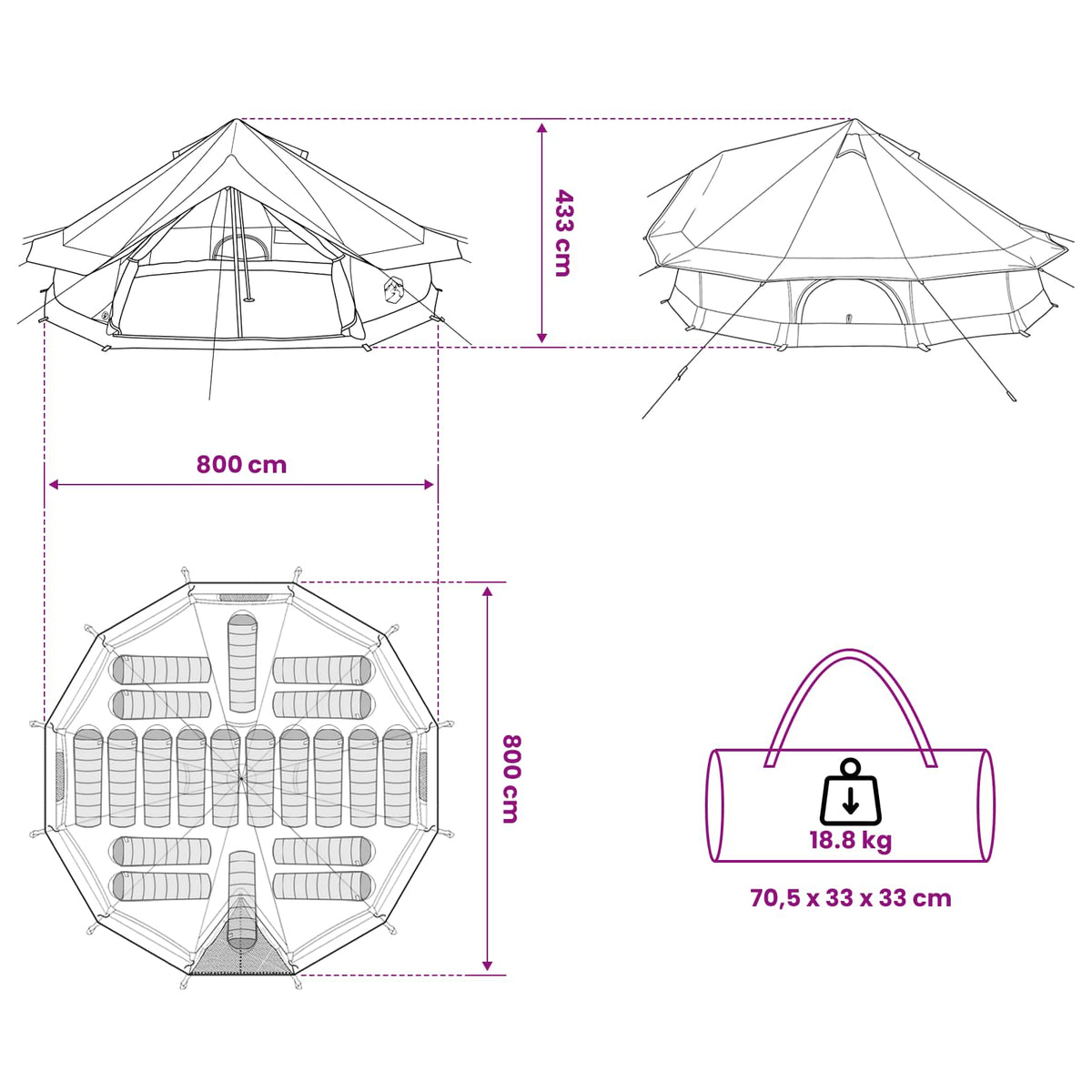 Tipi Tent 20-Person Green Polyester and Steel