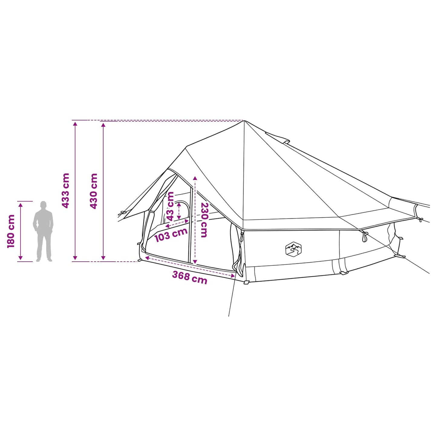 Tipi Tent with Roof Grey and Orange 800 x 800 x 430 cm