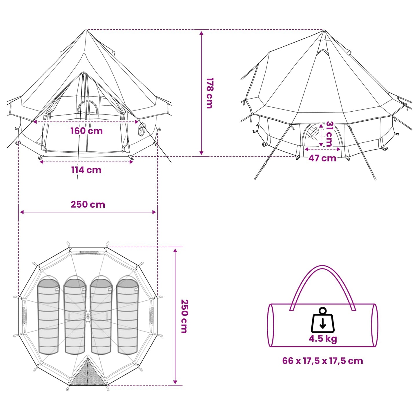 Tipi Tent with Roof Army Green 250 x 250 cm Polyester and Steel