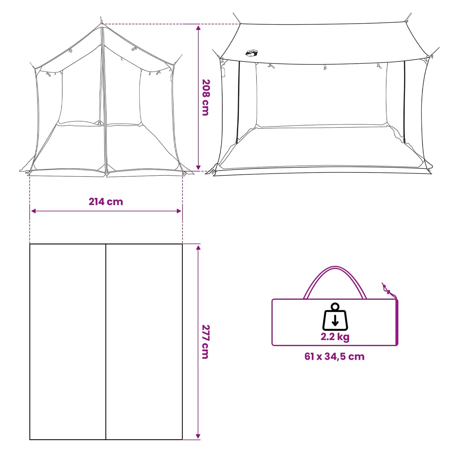 Camping Tarp with Mesh Walls Brown Grey 270 x 210 x 210 cm
