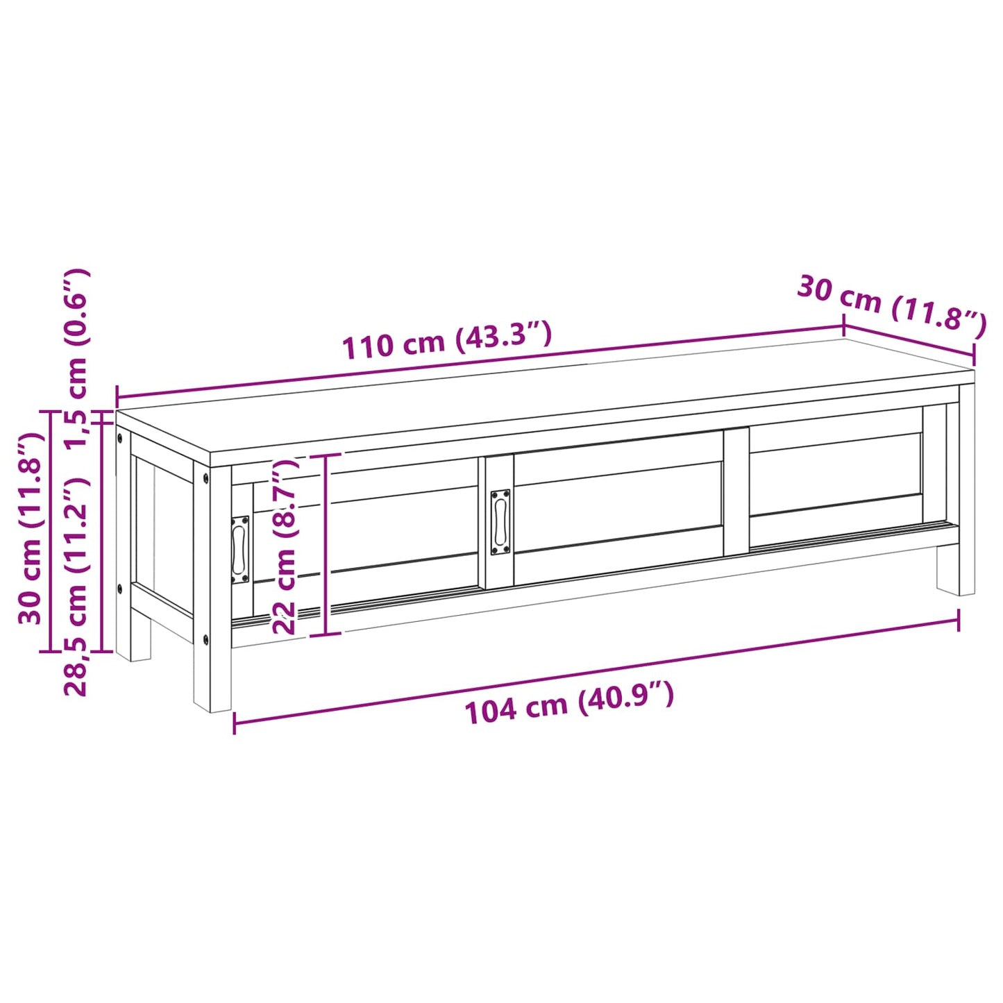 TV Cabinet 110 x 30 x 30 cm Solid Teak Wood Natural
