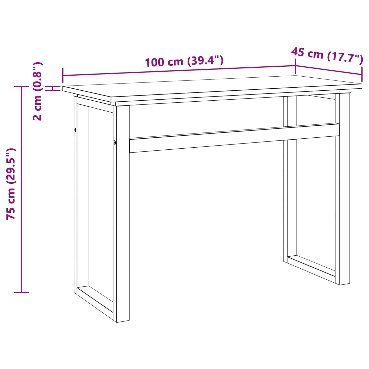 Desk Natural Solid Teak Wood 100 x 45 x 75cm