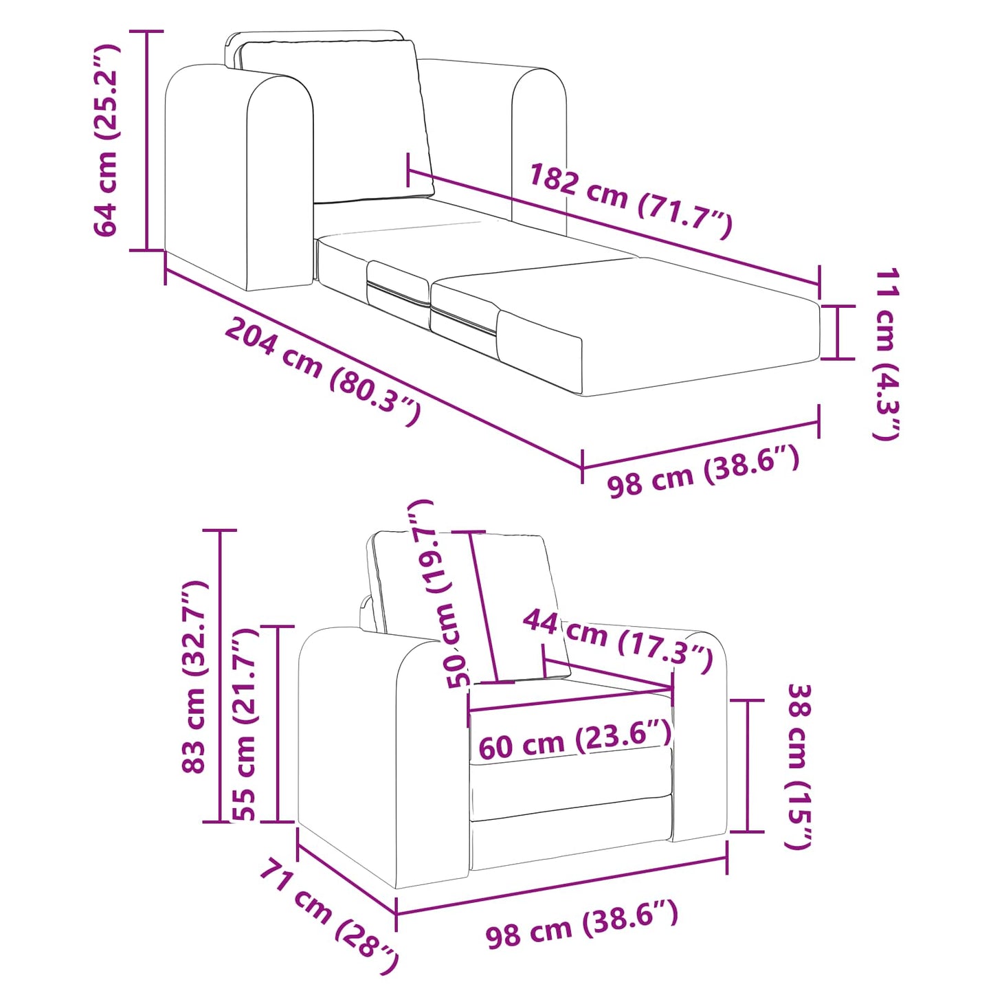 Folding Sofa Bed Black 98 x 71 x 83 cm Velvet