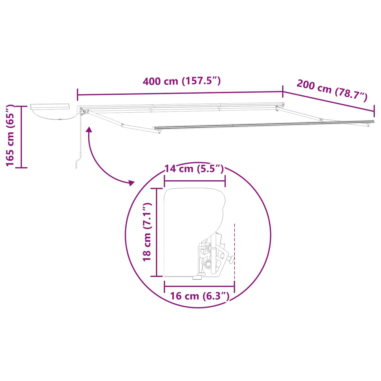 Electric Retractable Awning Yellow, Orange and White 4 x 2 m