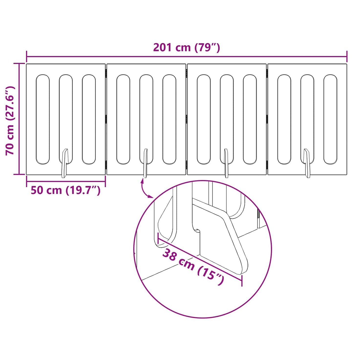 Folding Pet Fence 4 pcs White 201 x 38 x 70 cm Engineered Wood