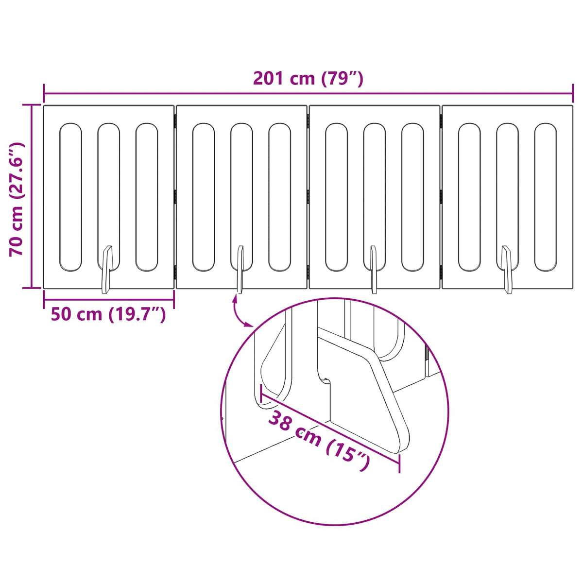 Folding Pet Fence 4 pcs Oak Wood 201 x 38 x 70 cm