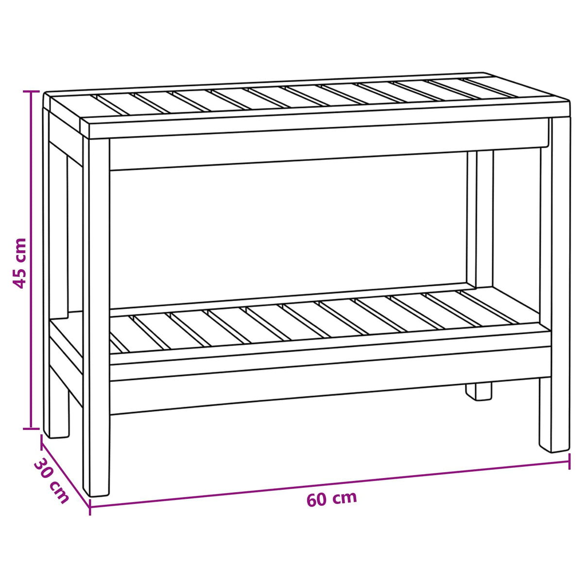 Bathroom Side Table Natural 60 x 30 x 45 cm Solid Teak Wood