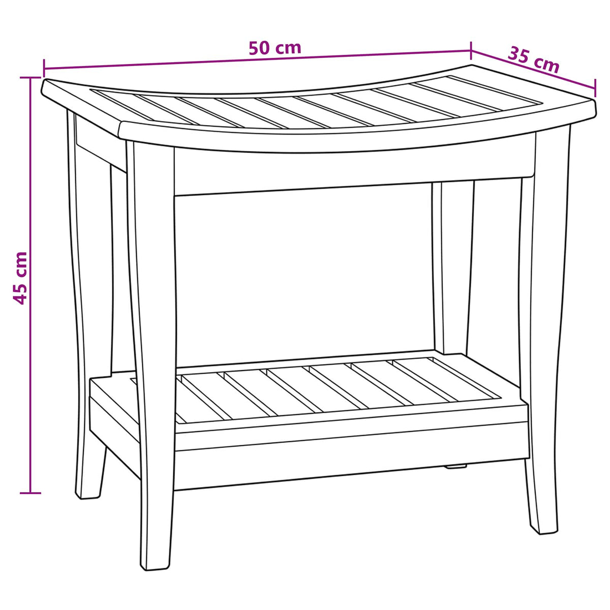 Bathroom Side Table Natural 50 x 35 x 45 cm Solid Teak Wood