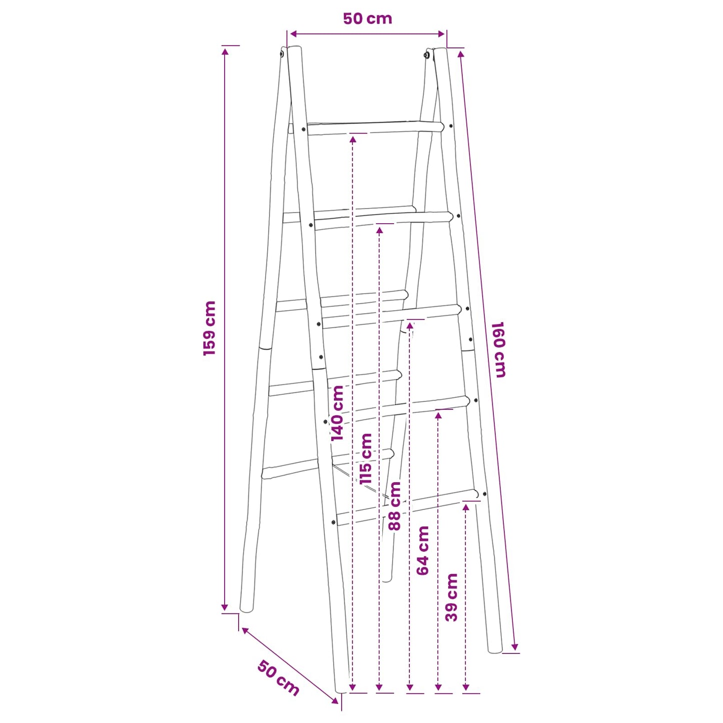 Double-Sided Blanket Ladder Black 50 x 50 x 159 cm Bamboo