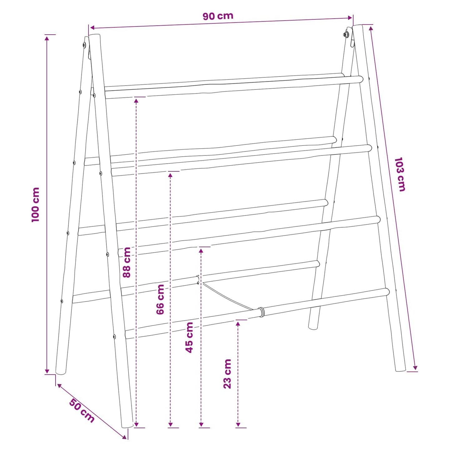 Double-Sided Blanket Ladder Black 90 x 50 x 100 cm Bamboo