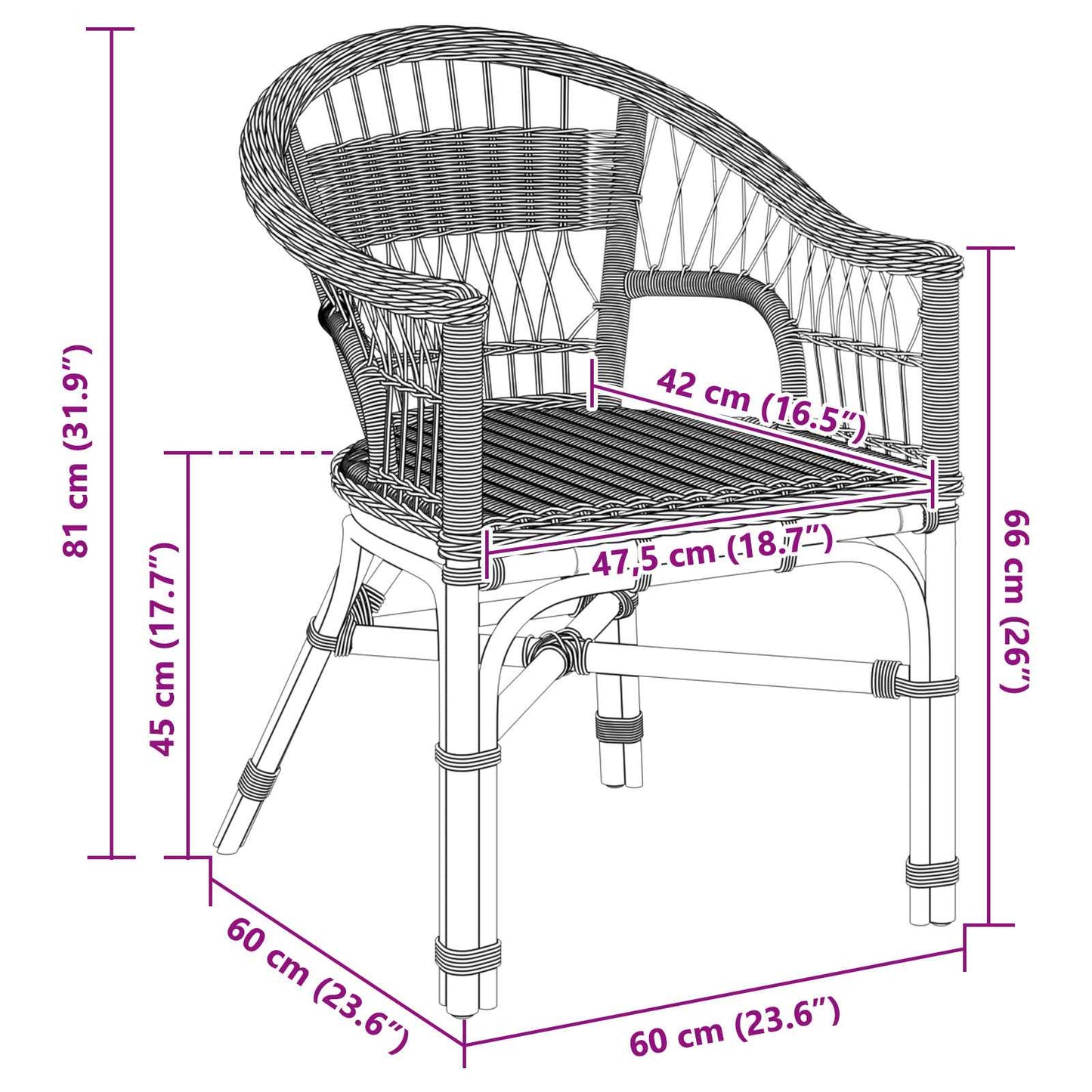 Stacking Chair Natural 60 x 60 x 81 cm Rattan