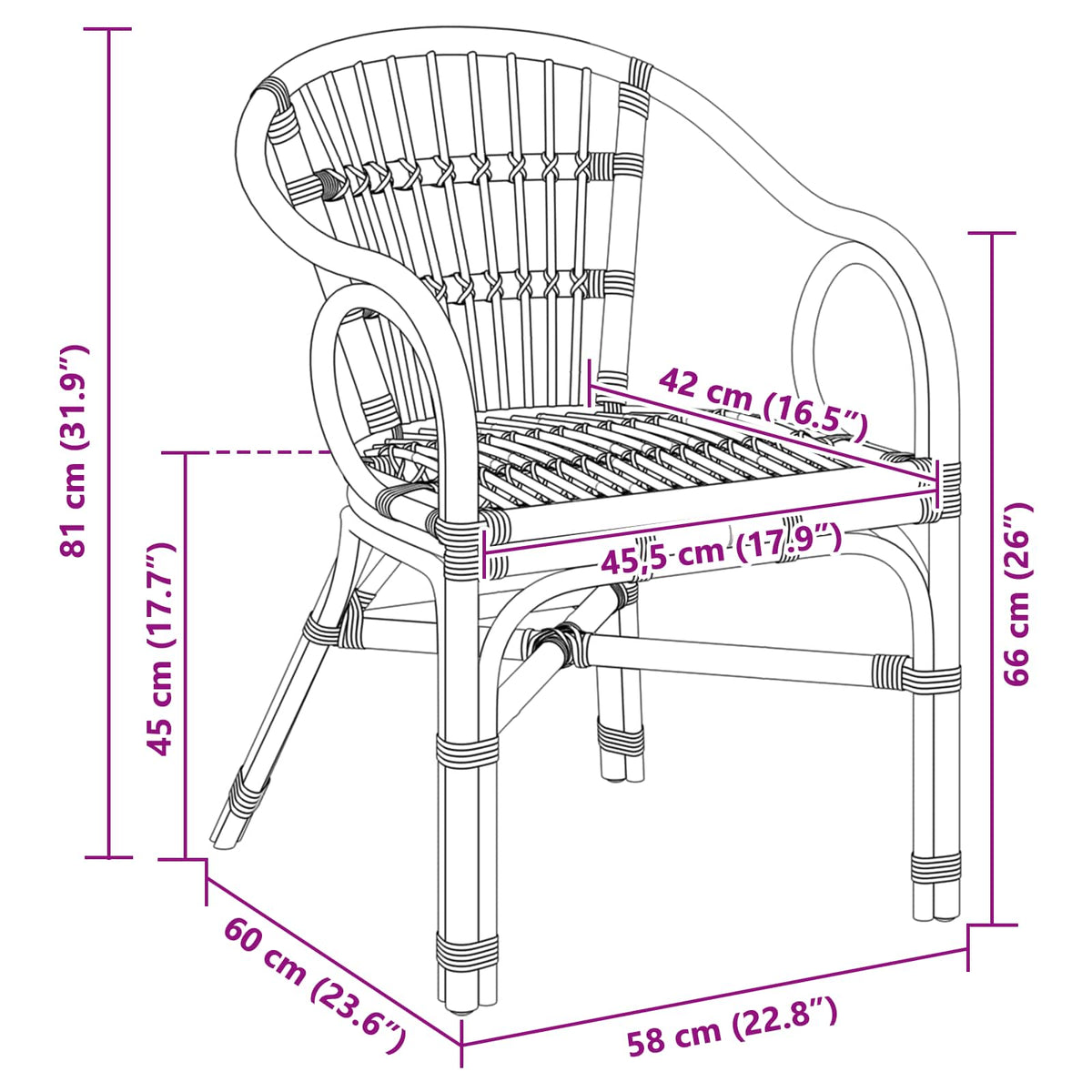 Stacking Chair Black 58 x 60 x 81 cm Rattan