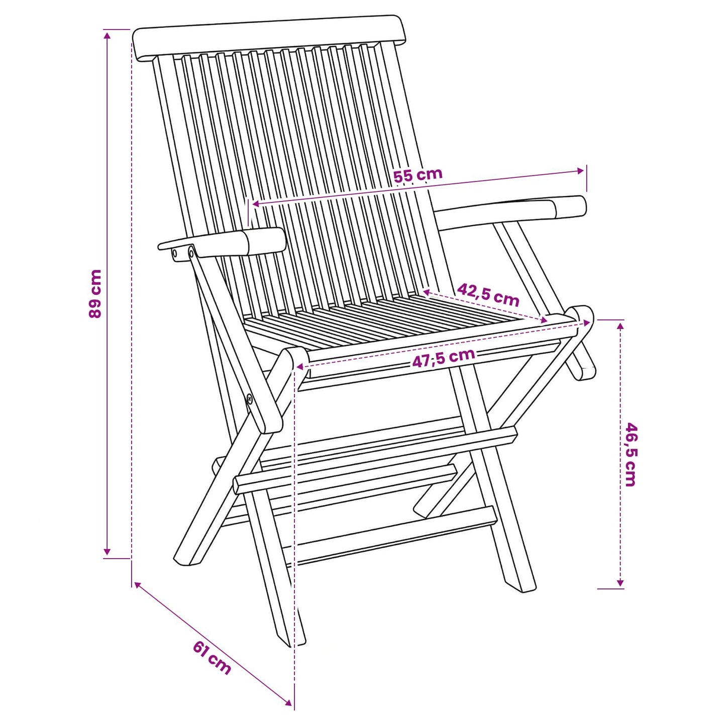 Folding Garden Chair 2 pcs Natural Solid Teak Wood