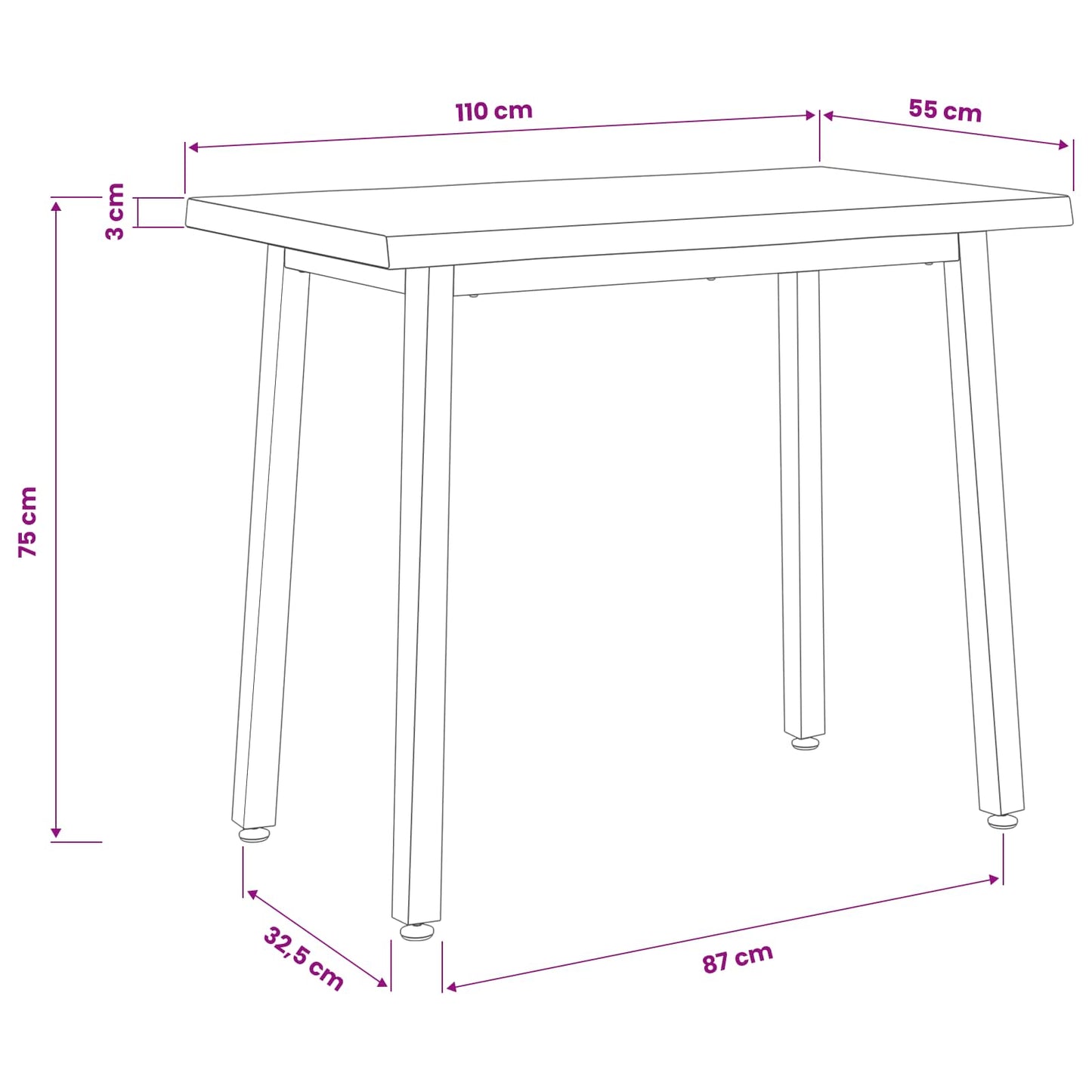 110 x 55 x 75 cm Solid Acacia Wood White Rectangular