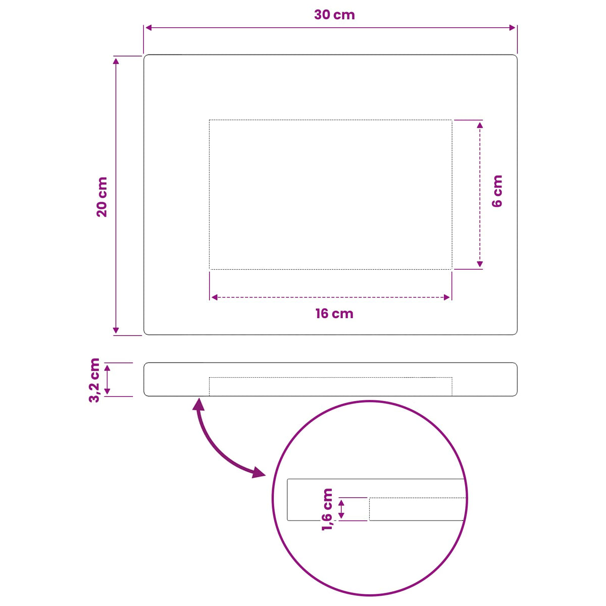 Rectangular Table Top 30 x 20 x 3.2 cm Rectangular