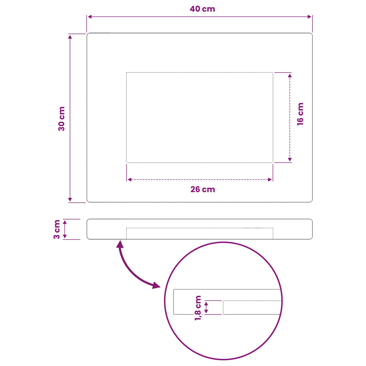 Rectangular Table Top 40 x 30 x 3.5 cm Rectangular White