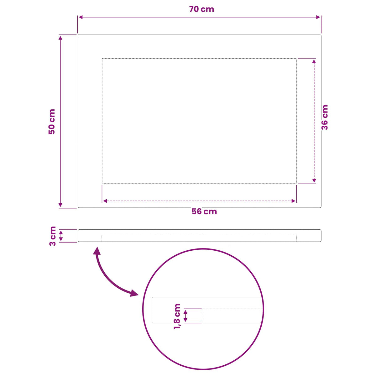 Rectangular Table Top 70 x 50 x 3.5 cm Rectangular Natural