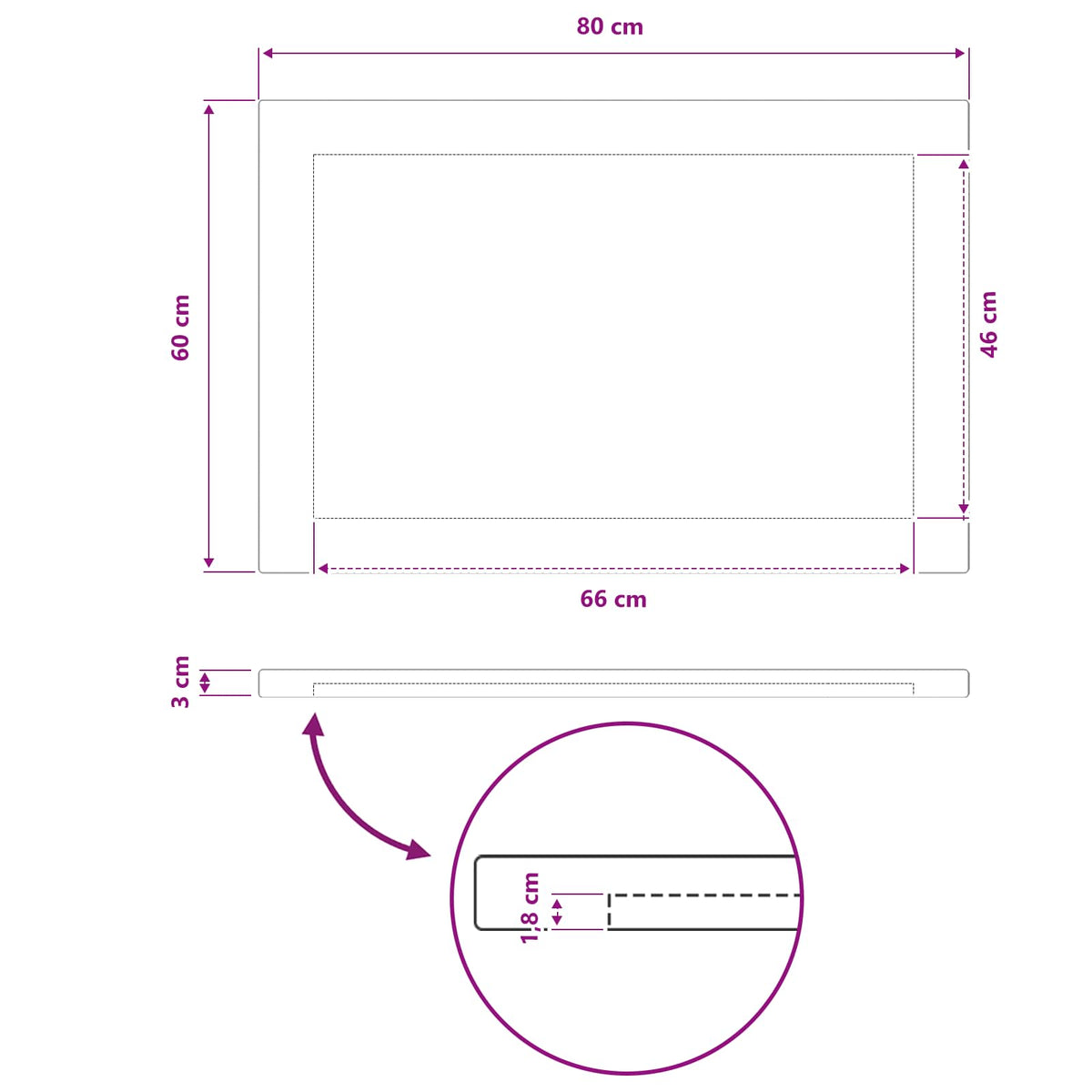 Rectangular Table Top 80 x 60 x 3.2 cm Rectangular