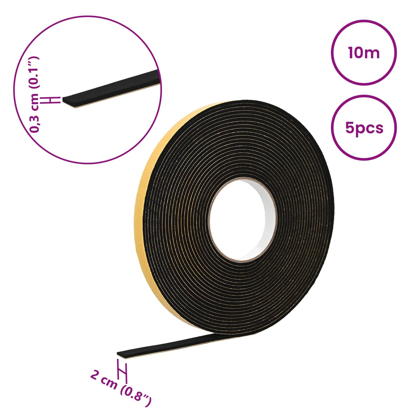 Self-adhesive Foam Tape 5 pcs Black 20mm x 10m CR Foam